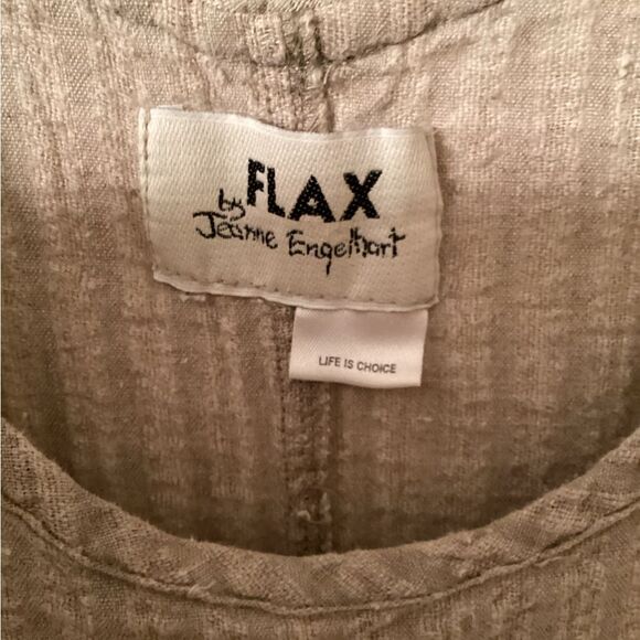 FLAX JEANNE ENGELHART VINTAGE LINEN SEERSUCKER OATMEAL MAXI TANK DRESS LAGENLOOK - Picture 6 of 6